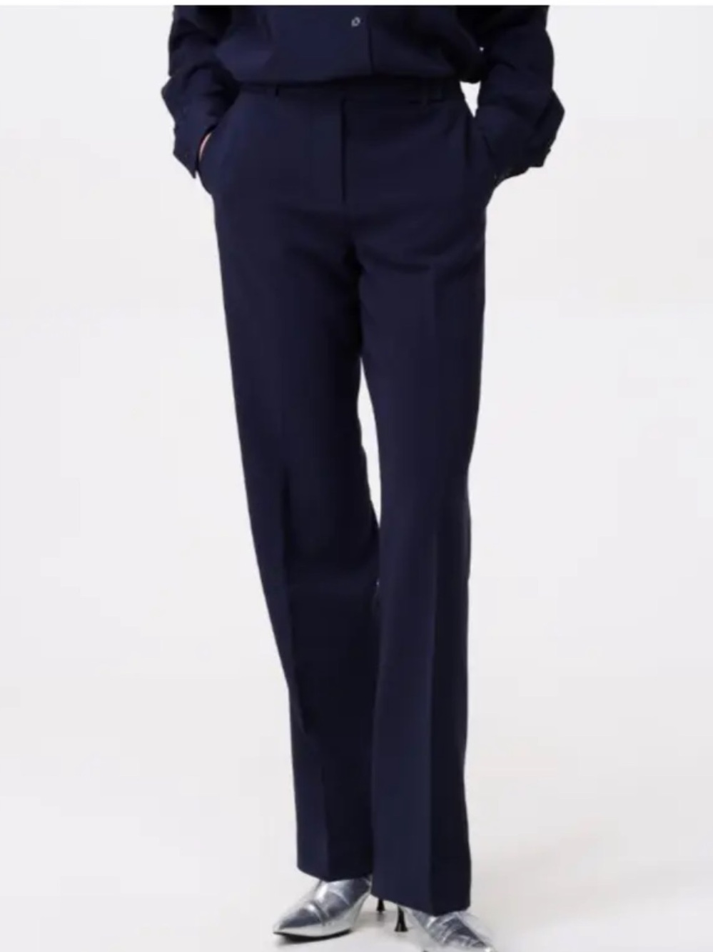 Michael Kors Straight Leg Pleated woman’s Pants in navy blue, Size: 4
